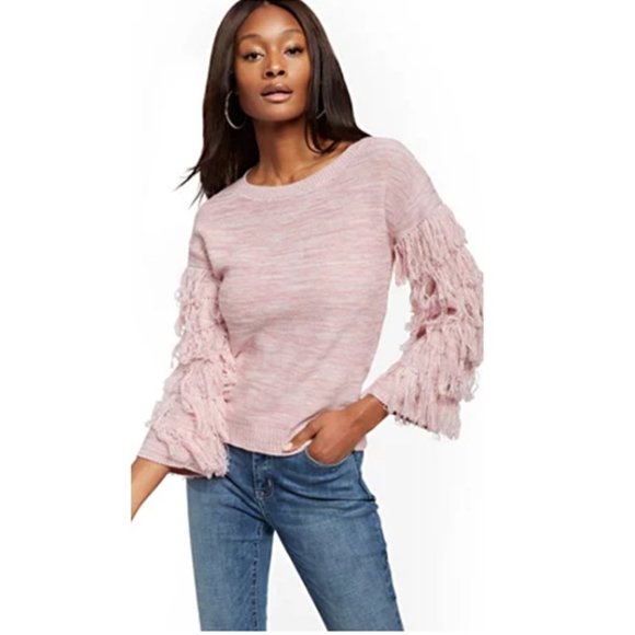 Soho NY & CO Jeans Sweater Womens Sz M Fringe Bohemian Fairy Grunge Marled Cozy - Picture 1 of 10